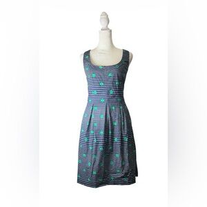 Nine West Navy & White Stripe/Kelly Green Polka Dot Sleeveless Dress. Size 8.